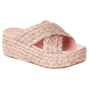 J Slides - Pink Raffia Quinci platform sandals - size 9 - NWT